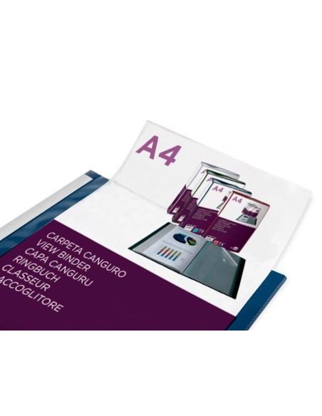 CI | Carpeta Liderpapel 80 Fundas Canguro Pp Din A4 Azul Translucido Portada Y Lomo Personalizable