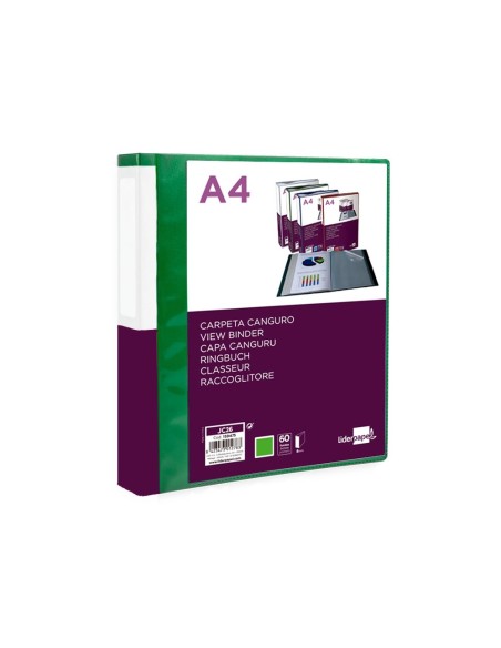 CI | Carpeta Liderpapel 60 Fundas Canguro Pp Din A4 Verde Translucido Portada Y Lomo Personalizable