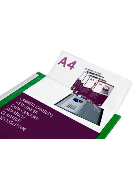 CI | Carpeta Liderpapel 60 Fundas Canguro Pp Din A4 Verde Translucido Portada Y Lomo Personalizable