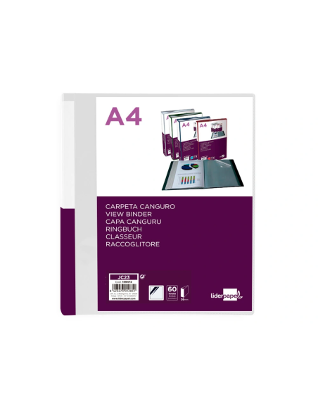 CI | Carpeta Liderpapel 60 Fundas Canguro Pp Din A4 Transparenteportada Y Lomo Personalizable