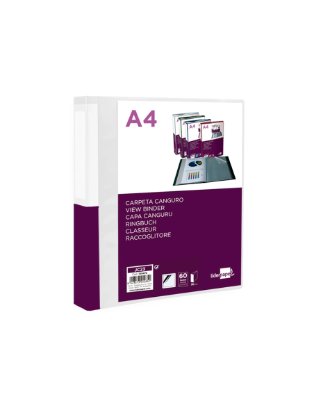 CI | Carpeta Liderpapel 60 Fundas Canguro Pp Din A4 Transparenteportada Y Lomo Personalizable
