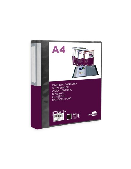 CI | Carpeta Liderpapel 60 Fundas Canguro Pp Din A4 Negro Opaco Portada Y Lomo Personalizable