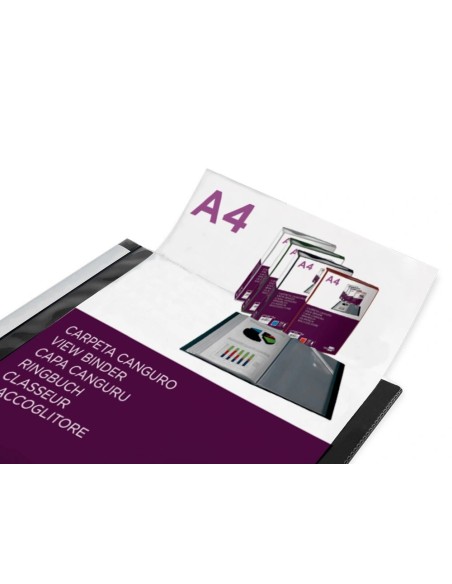 CI | Carpeta Liderpapel 60 Fundas Canguro Pp Din A4 Negro Opaco Portada Y Lomo Personalizable