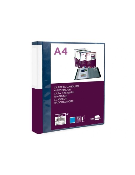CI | Carpeta Liderpapel 60 Fundas Canguro Pp Din A4 Azul Translucido Portada Y Lomo Personalizable