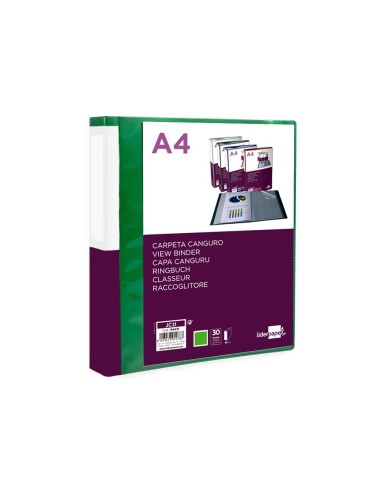 CI | Carpeta Liderpapel 30 Fundas Canguro Pp Din A4 Verde Translucido Portada Y Lomo Personalizable