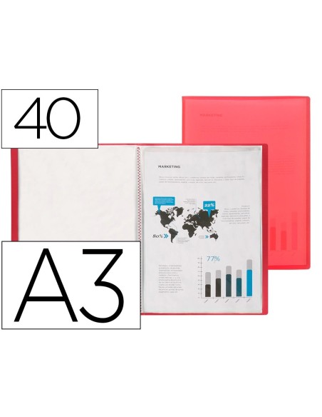 CI | Carpeta liderpapel escaparate 40 fundas polipropileno din a3 rojo translucido