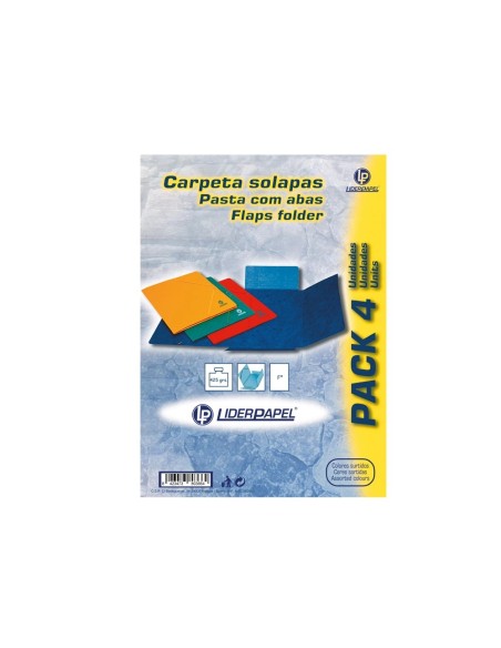 CI | Carpeta liderpapel gomas folio 3 solapas carton simil prespan colores surtidos pack 4