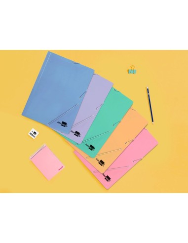 CI | Carpeta liderpapel gomas folio 3 solapas carton plastificado colores pasteles surtidos