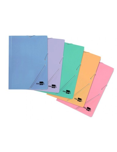 CI | Carpeta liderpapel gomas folio 3 solapas carton plastificado colores pasteles surtidos