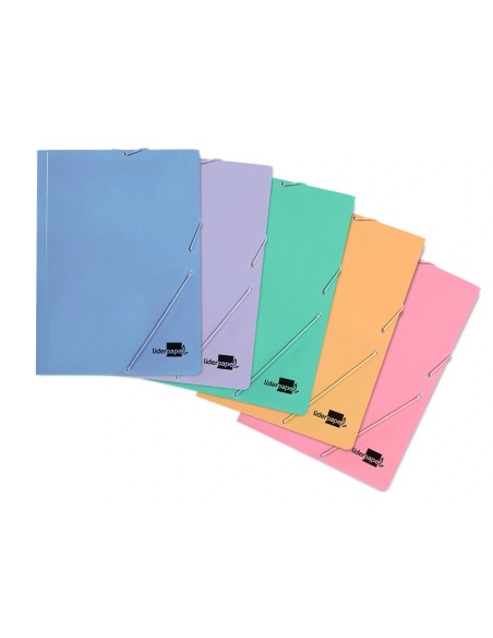 CI | Carpeta liderpapel gomas folio 3 solapas carton plastificado colores pasteles surtidos