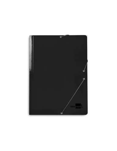 CI | Carpeta liderpapel gomas folio 3 solapas carton plastificado color negro