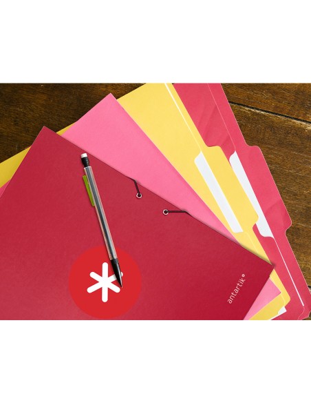 CI | Carpeta Liderpapel Antartik Gomas A4 3 Solapas Carton Forrado Color Frambuesa