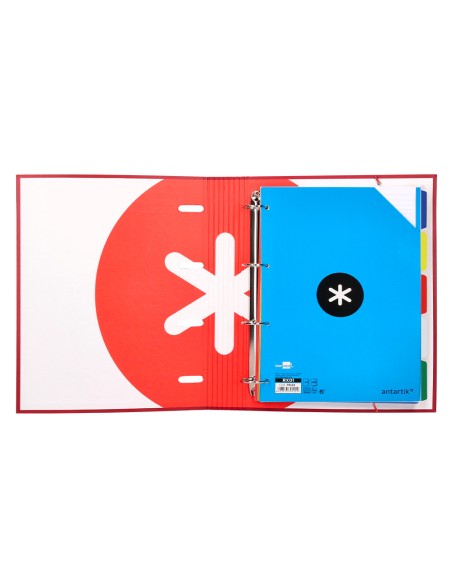 CI | Carpeta Con Recambio Y Solapa Liderpapel Antartik A4 Cuadro 5 Mm Forrada 4 Anillas Redondas 40Mm Color Frambuesa