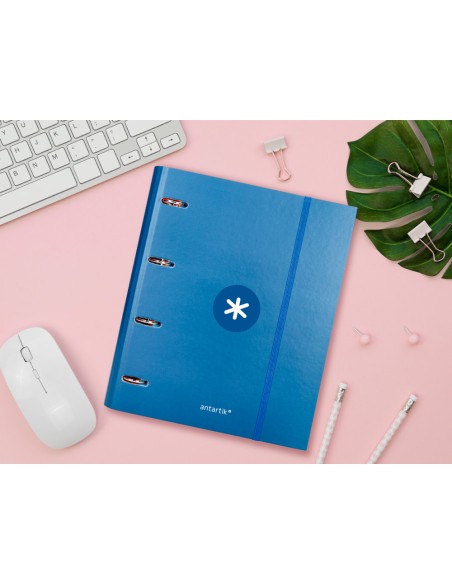 CI | Carpeta Con Recambio Y Solapa Liderpapel Antartik A4 Cuadro 5 Mm Forrada 4 Anillas Redondas 40Mm Color Azul