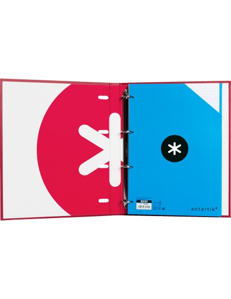 CI | Carpeta Con Recambio Liderpapel Antartik A4 Cuadro 5Mm Forrada 4 Anillas Redondas 25Mm Color Frambuesa