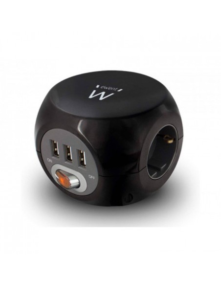 CI | Regleta Ewent 3 Tomas Shucko + 3 Tomas Usb Con Interruptor Longitud De Cable 1,5 M Color Negro