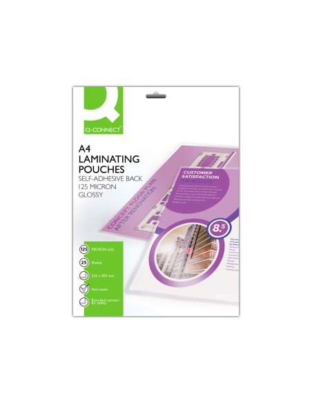CI | Bolsa de plastificar q-connect 303 x 216 mm 125 mc din a4 autoadhesivas caja de 25 unidades