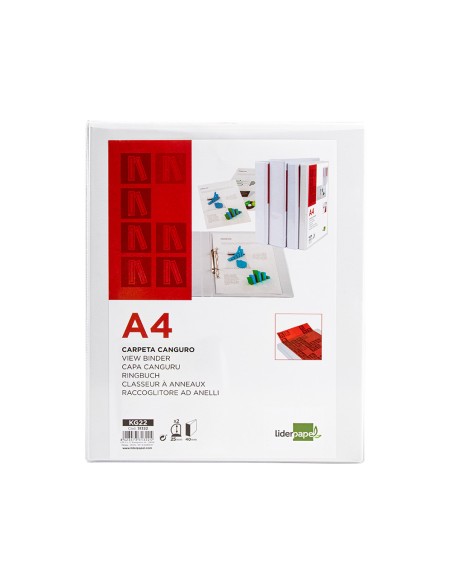 CI | Carpeta canguro 2 anillas mixtas 25mm liderpapel a4 plastico blanca
