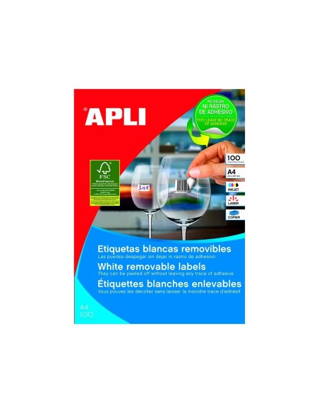 CI | Etiqueta adhesiva apli 36,8x23,8 mm fotocopiadora laser inkjet caja 100 hojas din a4 con 5500 etiquetas