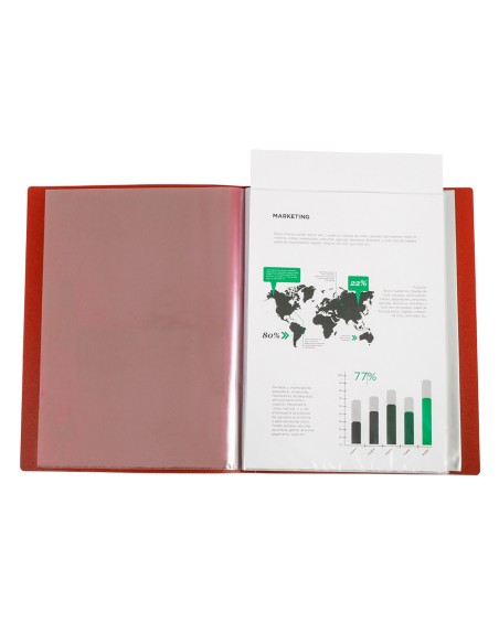 CI | Carpeta liderpapel 30 fundas canguro pp din a4 rojo translucido portada y lomo personalizable