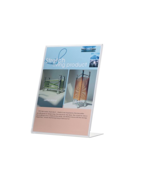 CI | Expositor sobremesa q-connect con forma de l metacrilato tamaño 150x213 mm