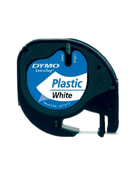CI | Cinta dymo 12mmx4mt -negro/blanco perla para maquina letratag 91201
