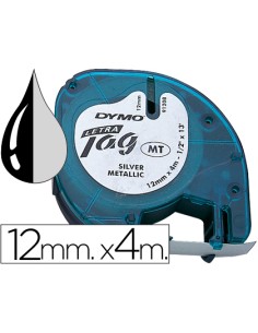CI | Cinta dymo metalizada 12mmx4mt -negro/plata para...