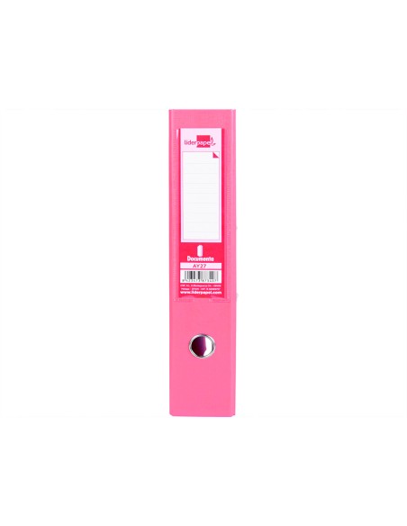 CI | Archivador de palanca liderpapel folio documenta forrado pvc con rado lomo 75 mm rosa compresor metalico